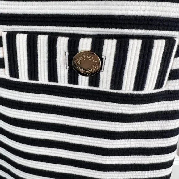Lilly Pulitzer Alden Black and White Striped Bell Sleeve Dress Gold Button XS - Picture 4 of 6